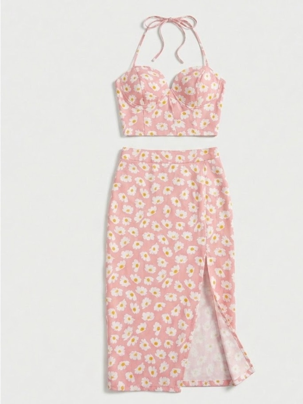 🌸 Daisy Print Dream 2-Piece Crop Top and Skirt Set 🌸 Preloved 🌸 Summer Ready 🌸